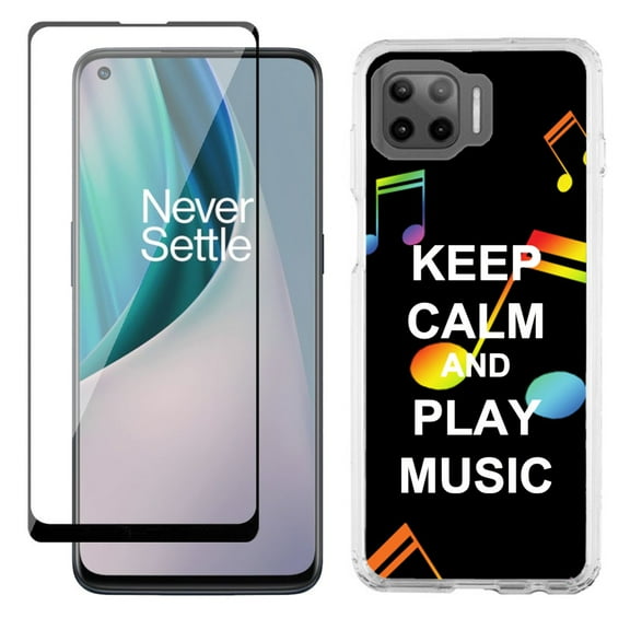 Slim-Fit Protective Phone Case compatible with Motorola Moto One 5G UW, with Tempered Glass Screen Protector, by OneToughShield ® - Keep Calm Music