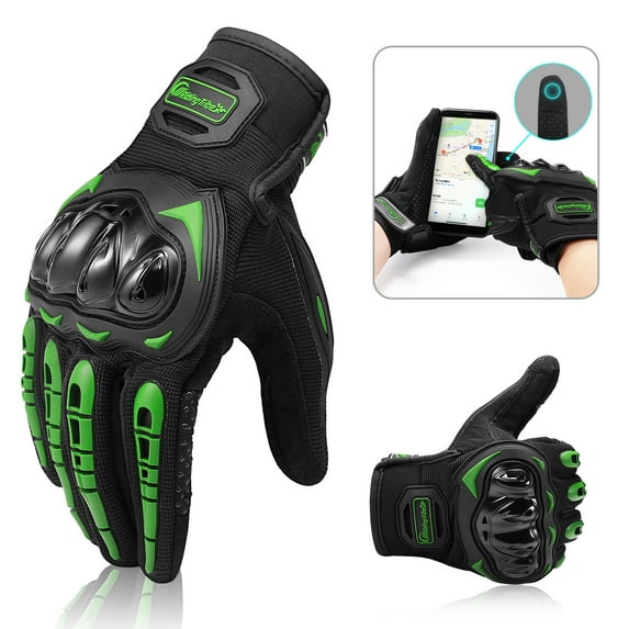 KKSQ Motorcycle Gloves Touch Screen Motorbike Dirt Bike Full Finger Gloves for Men Women,Green,M