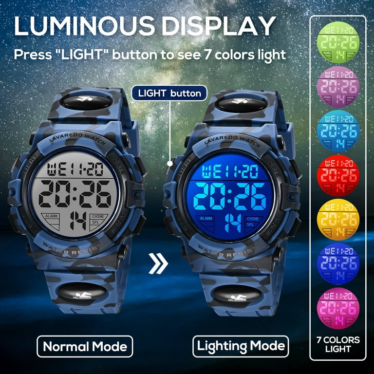 L LAVAREDO Mens Digital Watch Sports Military Watches Waterproof Outdoor  Chronograph Wrist Watches for Men with LED Back Ligh/Alarm/Date