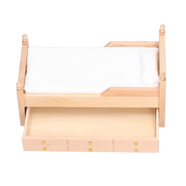 Cama de Casa de Muñecas, Diseño de Cajones Camas de Muñecas Exquisito Mano de Obra Con Almohada para Muñecas para Muñecas