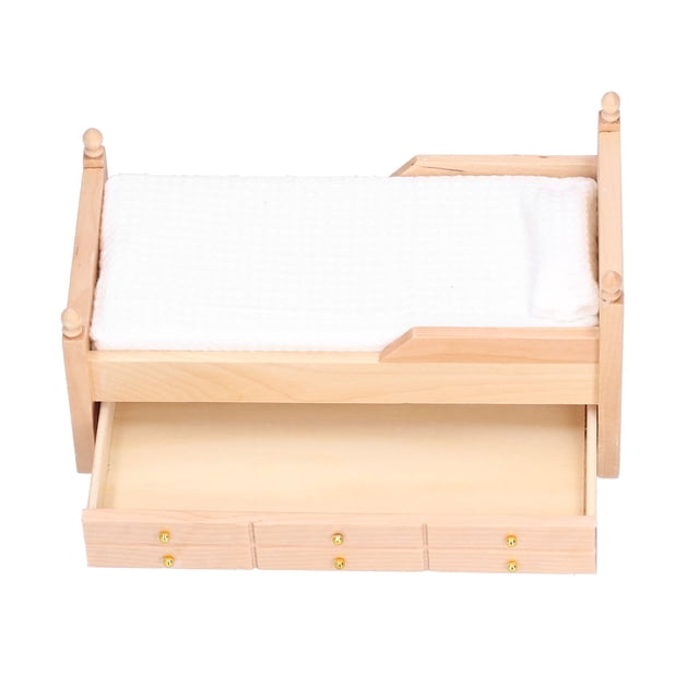 Cama de Casa de Muñecas, Diseño de Cajones Camas de Muñecas Exquisito Mano de Obra Con Almohada para Muñecas para Muñecas