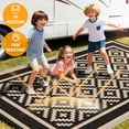 thumbnail image 3 of Kohree Outdoor Plastic Straw Rug 9'x12' ,Waterproof Mat with 4 Corner Loops Indoor Outdoor for RV,Camping,Deck,Balcony (Diamond pattern-Black & Brown), 3 of 10