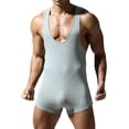 thumbnail image 2 of Men Wrestling Singlet Jockstrap Bodysuit Active Underwear Solid Fitness Home Jumpsuit Grey M, 2 of 8