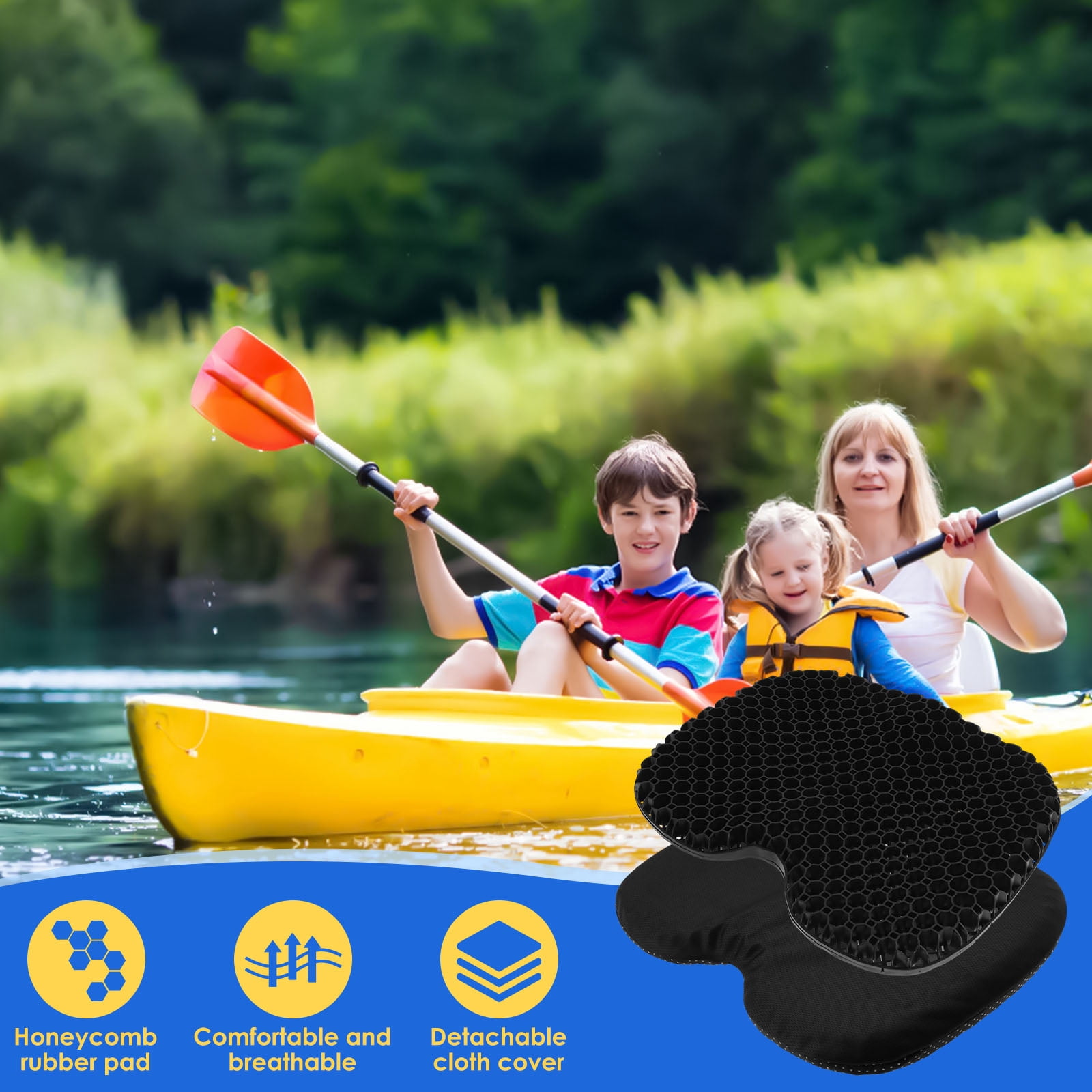 Kayak Gel Seat Cushion Nonslip Inflatable Boat Seat Pad Waterproof Breathable Canoe Cushion for Home Office Travel