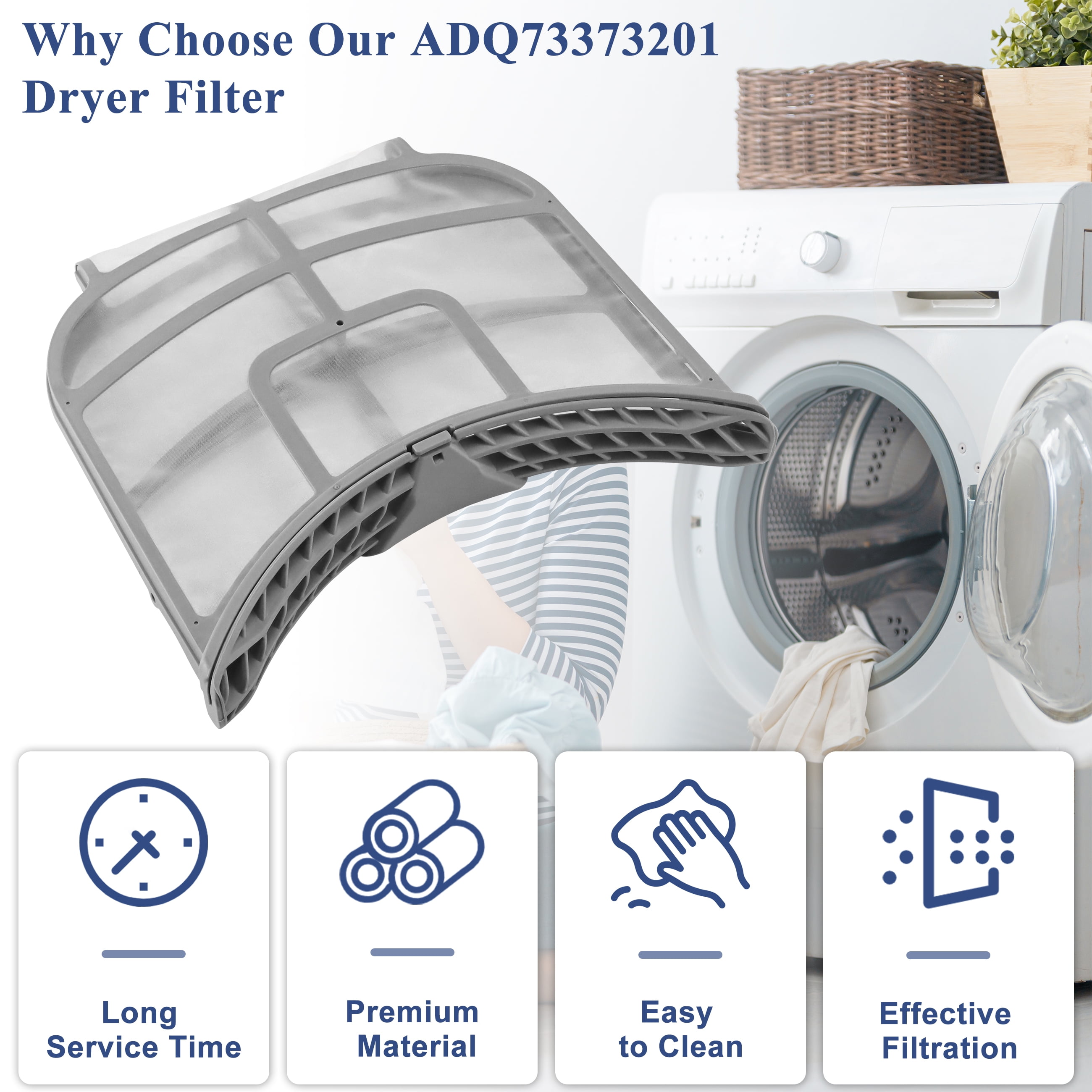 Beaquicy ADQ73373201 Dryer Lint Filter Assembly for ADQ733732 Dryer Lint Screen Replacement with Brush