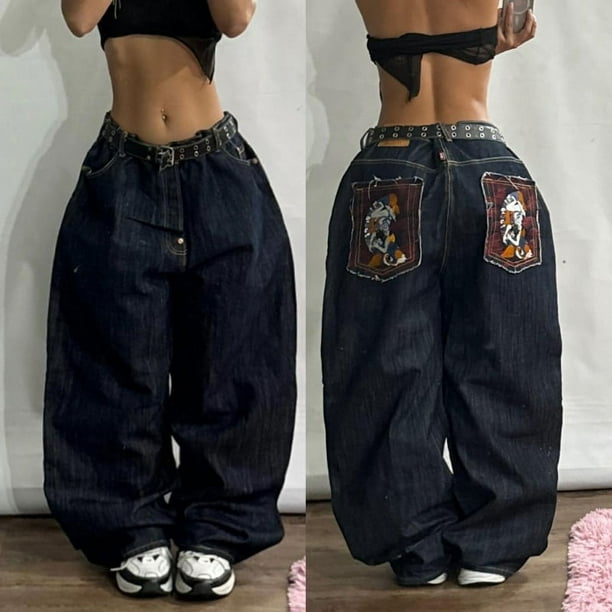 Pantalones vaqueros holgados con estampado de gran tamaño, pantalones de pierna ancha de cintura alta, Estilo Vintage, Hip-hop, Harajuku, gótico, Pop, Y2K, ropa de calle, nueva moda