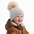 thumbnail image 2 of Toddler Kids Beanie Solid Color Cute Knitting Hat with Pom-Pom for 3-8 Years Little Kids Winter Beanie Hat, 2 of 6