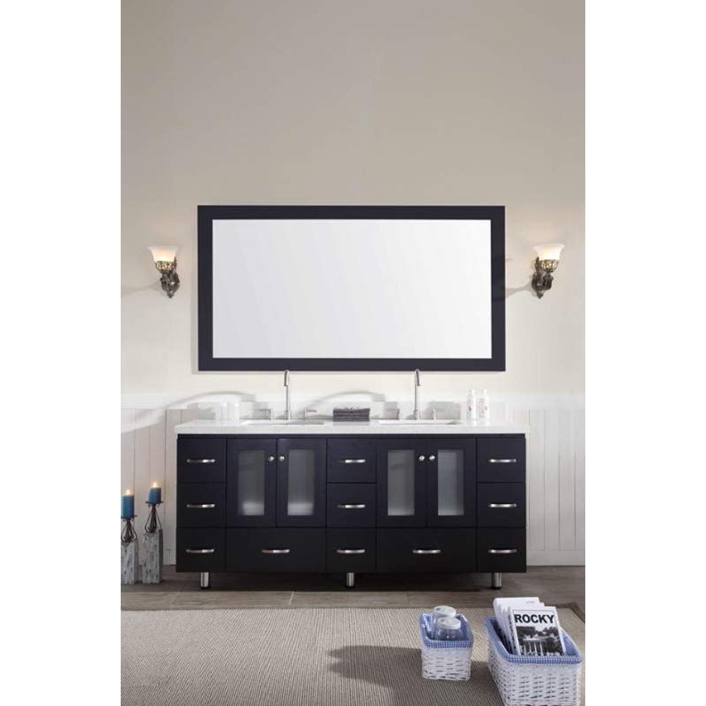 ARIEL Americano 73 in. Bath Vanity in Black with Quartz Vanity Top in
