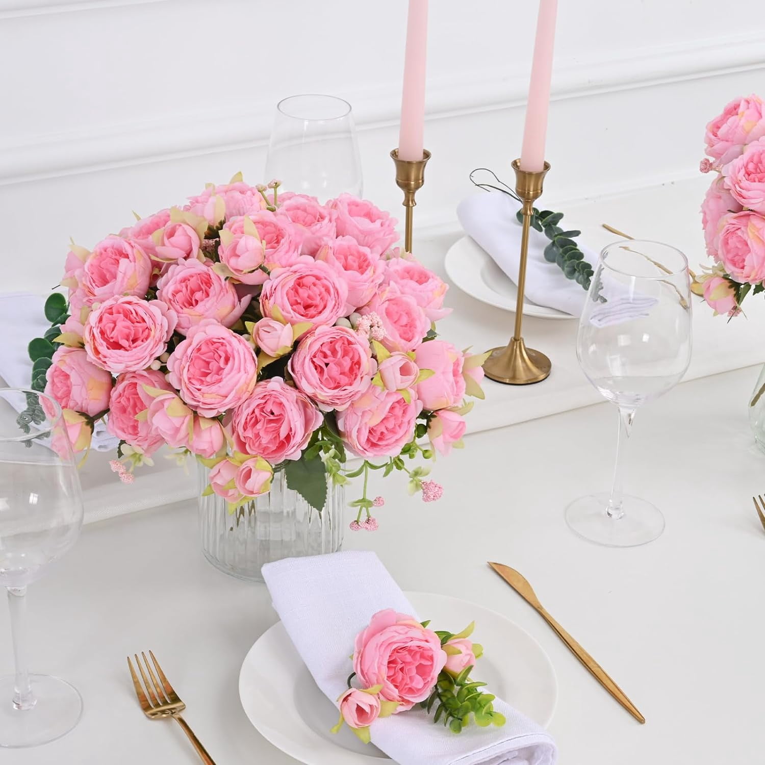 Packs Peonies Artificial Flowers, Dark Pink Artificial Peonies, Silk Peonies Flowers Fake Peonies Artificial Flowers Peonies Bouquet for Centerpiece Table Wedding Party Home Decor