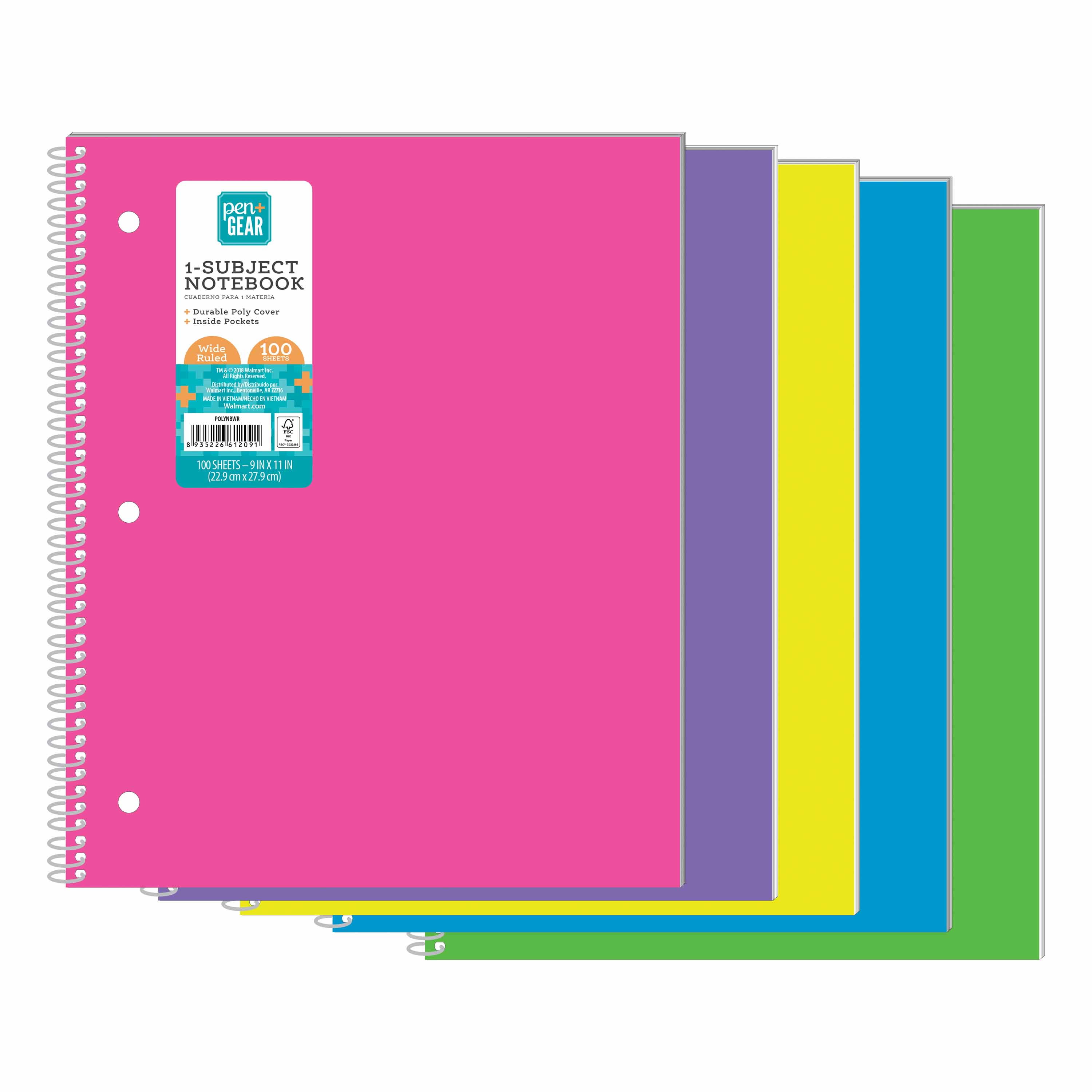 Pen + Gear Poly 1Subject Notebook, Wide Ruled, 9" x 11", 100 Sheets