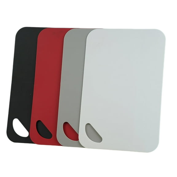 Cevemin 4-Piece Plastic Cutting Board Set, Double-Sided Dishwasher Safe Kitchen Cutting Boards with Non-Slip Edge for Meat, Fruits & Vegetables, 29x19cm (Black/Red/Gray/White)
