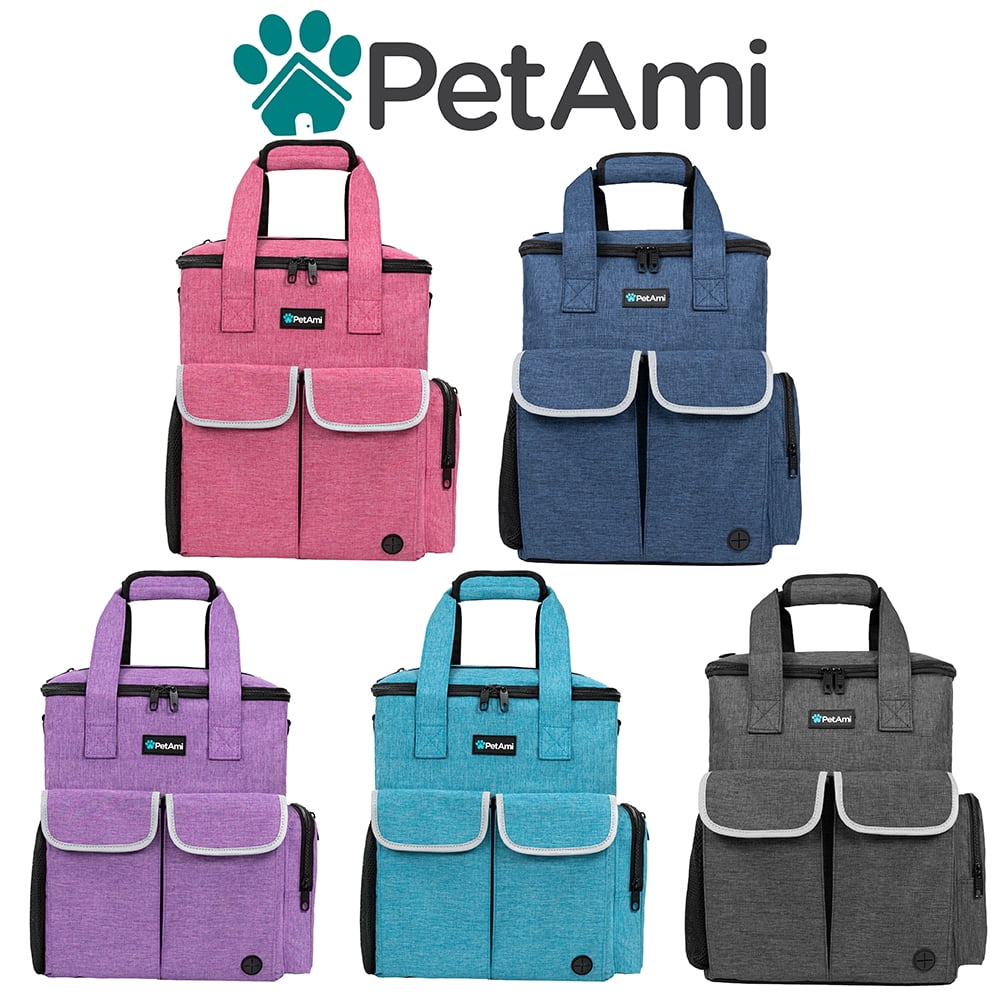 PetAmi Dog Travel Bag Pet Supplies Accessories Organizer For Traveling, Camping, Weekend; Cat Pet Travel Bag Kit includes 2 Food Storage Containers, 2 Collapsible Bowls, 1 Feeding Mat (Purple)
