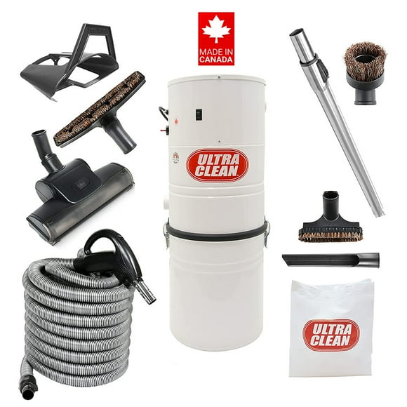 Ultra Clean SC100 Heavy Duty Powerful Central Vacuum System – Made in Canada – with Air Turbo Nozzle,Hose and Accessories-Ideal for Hardwood Floors, Area Rugs and Berber Carpeting (35 ft, Black)
