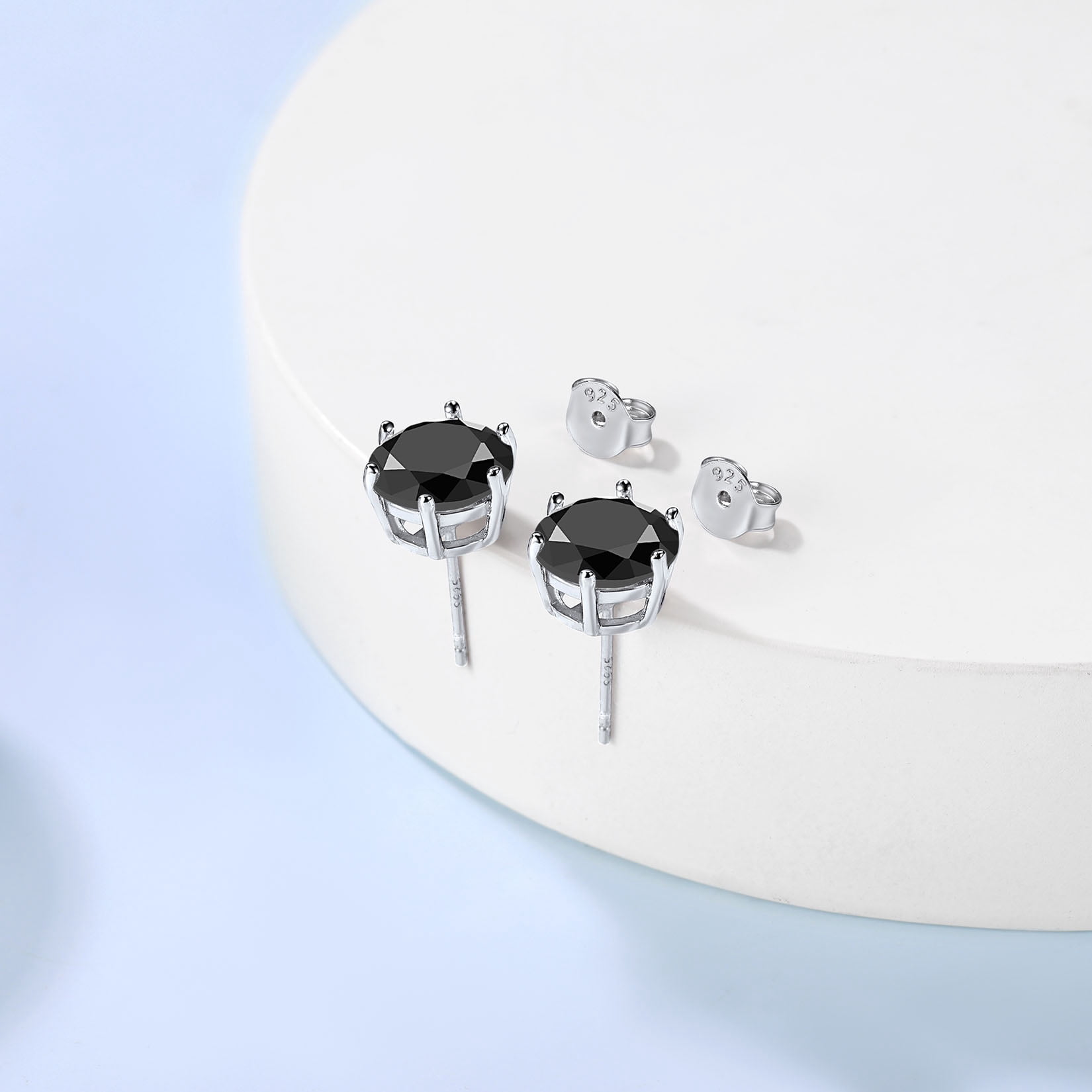 Suplight 925 Stelring Silver Simulated Diamond Black Cubic Zirconia Stud Earrings for Women Men 9mm