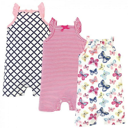 UPC: 0660168632149 | Touched by Nature Baby Girl Organic Cotton Rompers 3pk Bright Butterflies 3-6 Months