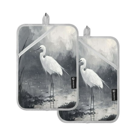 

A White-cloaked Bird Square Insulation Pads 2 Piece Heat Resistant 338 Degrees F Oven Mitts for Kitchen Table BBQ Microwave and Other Cooking Occasions