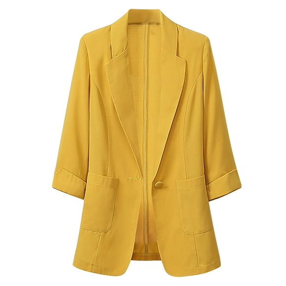 BADHUB Lightweight Blazers for Women Business Casual,3/4 Sleeve Open Front Cotton Linen Cardigan Plus Size Laple Collar Suit Jacket 2024 Fashion