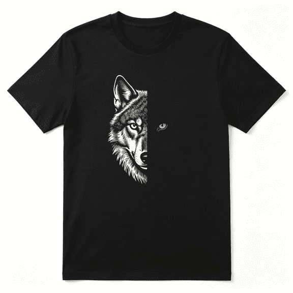 Wolf Head Animal Portrait Vintage Graphic Tee for Men, Outdoor Birthday Gift Cotton Short Sleeves T-Shirt