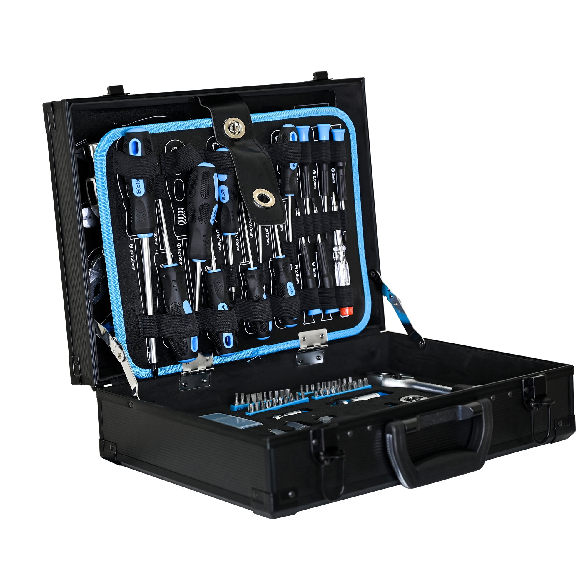 Izzovium 247-Piece Home & Auto Tool Set with Suitcase, 4-Layer Toolbox for General Maintenance, Silver & Blue, 17.2lbs, Carbon Steel