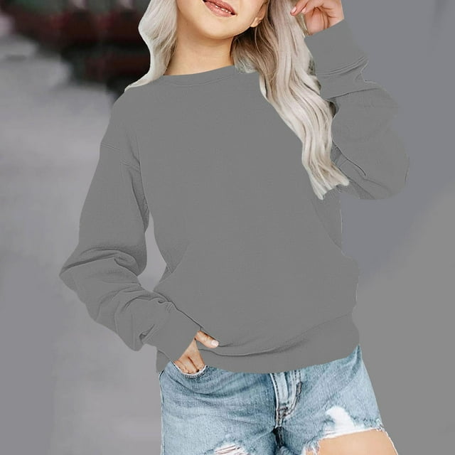 RXIRUCGD Tout-Petits Enfants Garçons Filles Mode Mignon Couleur Unie Manches Longues Col Ras du Cou Chandail Molletonné Chandail Haut Chandails à Capuchon ( Gris, Taille : 9 Ans )