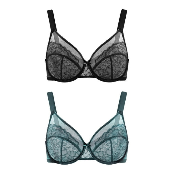 HSIA Plus Size Bras for Women Full Coverage Back Fat Underwire Minimizer Bras 2 Pack(Black Balsam Blue)