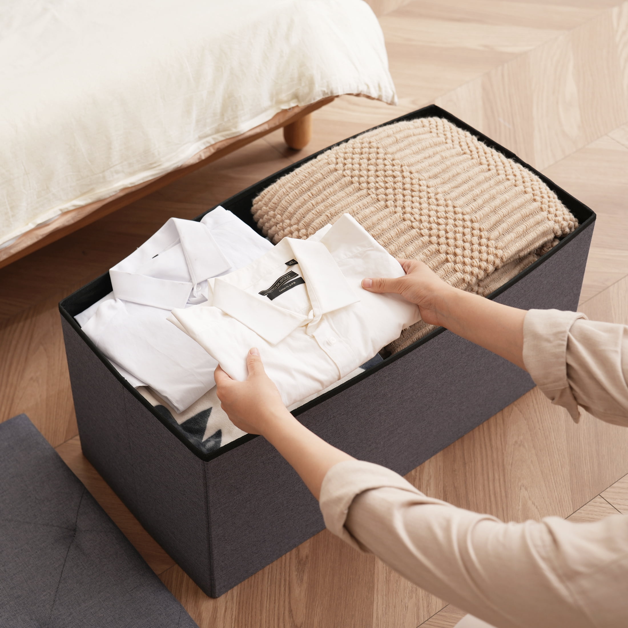 30" Folding Storage Ottoman Bench Ottoman with Storage Footrest for Living Room Gray