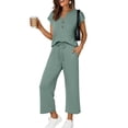 thumbnail image 7 of Kixjoy 2 Piece Sets for Women Plus Size V Neck Tops and Pants 2 Piece Short Sleeve Athletic Fashion Sweatsuits Basic Vacation Spring Loungewear Sets Woman, Green L, 7 of 7