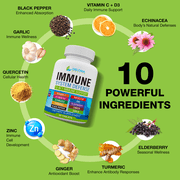 Immune System Support - Daily Formula with Vitamin C, D3, Zinc, Elderberry, Quercetin, Echinacea, Turmeric, Ginger, Garlic