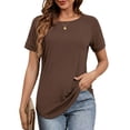 thumbnail image 3 of JYLFC Womens Shirts Summer Crew Neck Raglan Shirt Basic Short Sleeve Loose Fit Casual Tunic Tops, Coffee L, 3 of 6