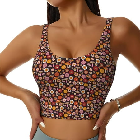 Jgfou 70s Groovy Hippie Retro Print Womens Sports Bra - Padded Workout Sports Bras Crop Tank Top