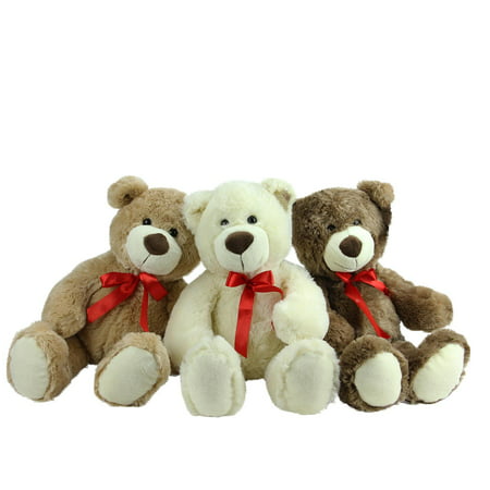 Set of 3 Brown Tan & Cream Plush Children's Teddy Bear Stuffed Animal Toys