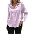 thumbnail image 3 of QATAINLAV Womens Satin Blouses Long Sleeve Turndown Collar Button Down Tops Solid Color Loose Dress Shirts, Purple, S, 3 of 6