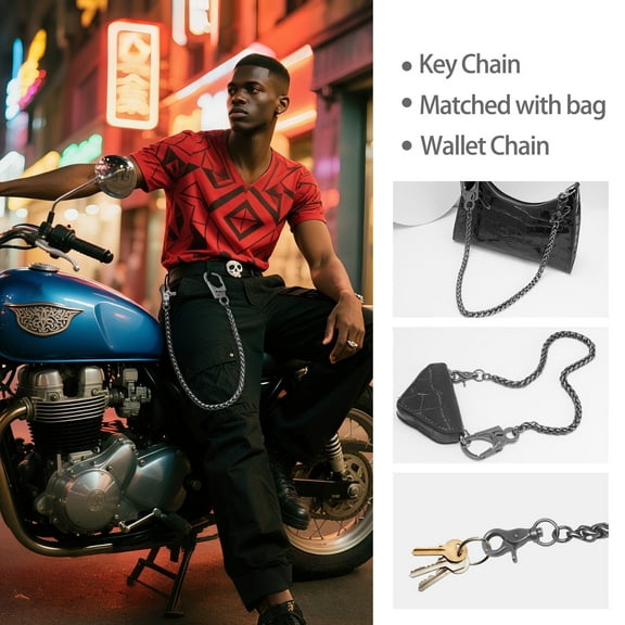 Ahiller Pants Chain for Men,Heavy Pocket Keychain with Double Locking Clip Anti-Theft Wallet Chains,Hip Hop Punk Long Key