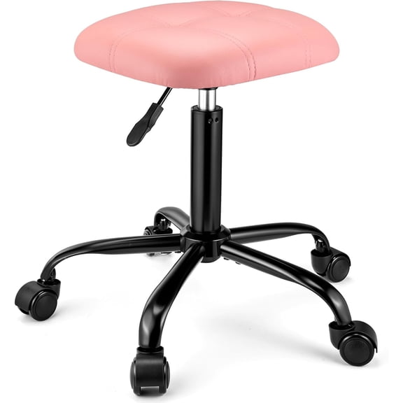 Square Rolling Stool with Wheels Height Adjustable Swivel Stools Office Chair Stable Base Foot