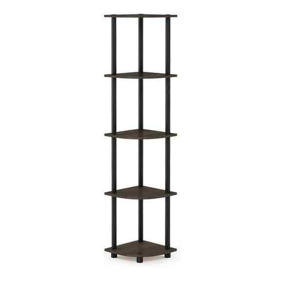 Pemberly Row Turn-N-Tube Wood 5 Tier Corner Display Rack in Brown Grain/Black