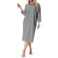 thumbnail image 4 of INSPIRE CHIC Womens Nightgown Cotton Stripe Long Sleeve Built in Bra Print Round Neck Winter Midi Sleepwear Nightdress L Gray, 4 of 6
