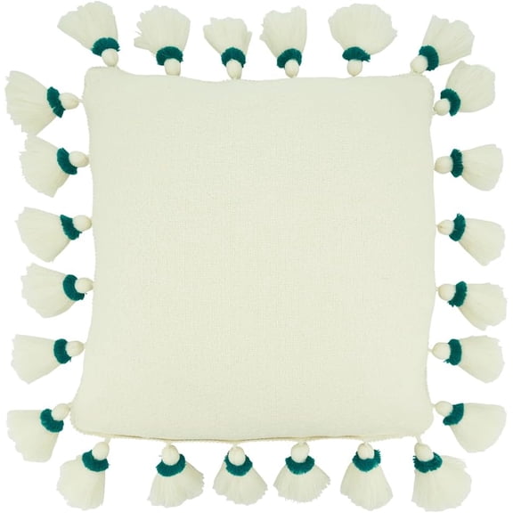 Fennco Styles Teal Tassel Boho Decorative Filled Throw Pillow 18" X 18" - Soft Cotton Accent Pillow for Couch, Home and Holiday Décor