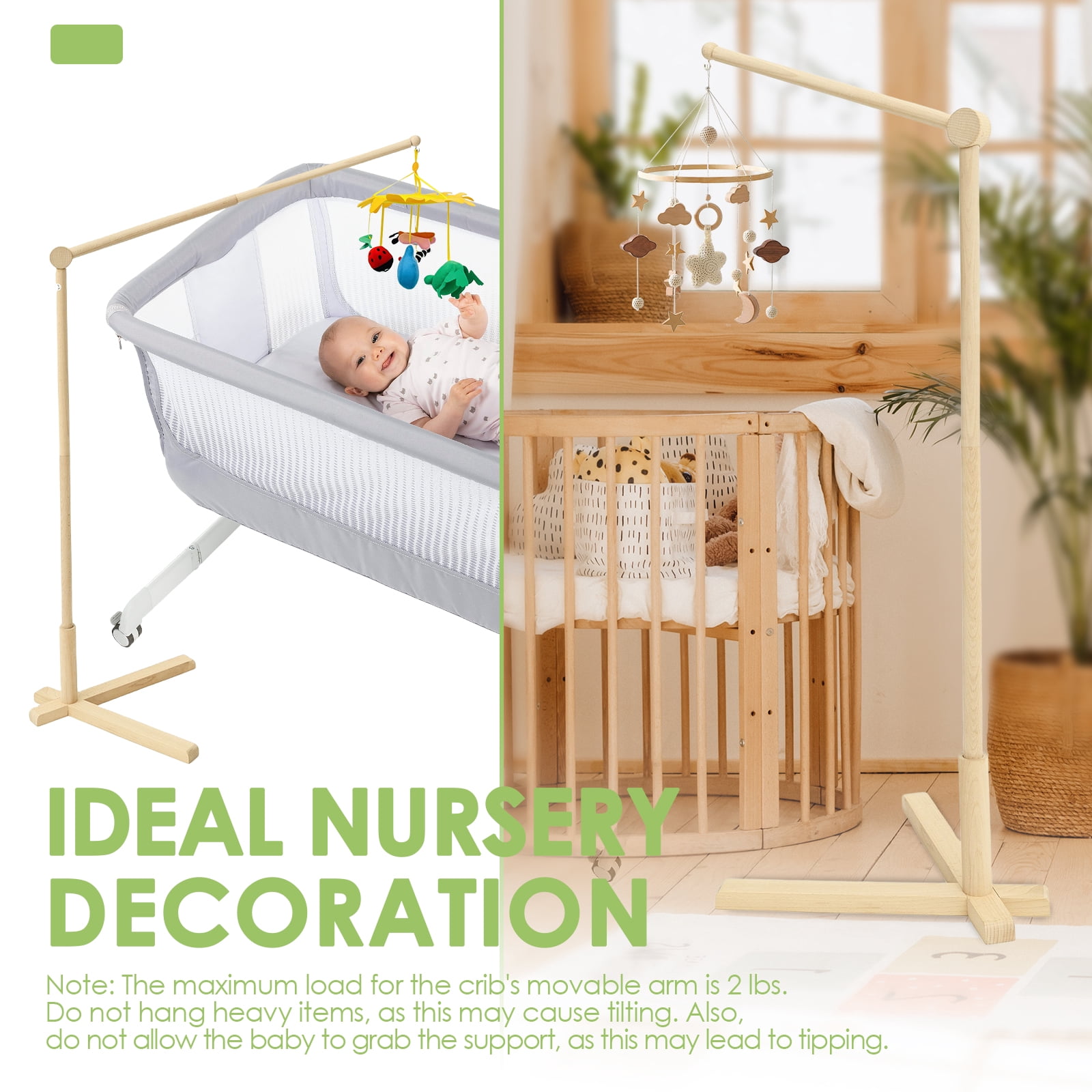 Wood Floor Standing Crib Mobile Arm Movable Baby Mobile Holder 55.51in Height Nursery Decor for Hanging Bed Bell Baby Bed Toys