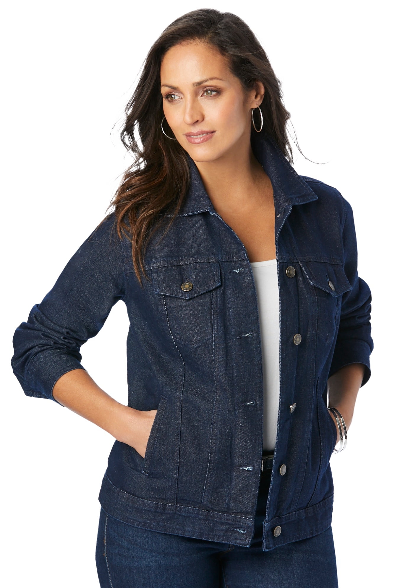 Jessica London Plus Size Classic Denim Jacket 100% Cotton Jean Jacket - Walmart.com