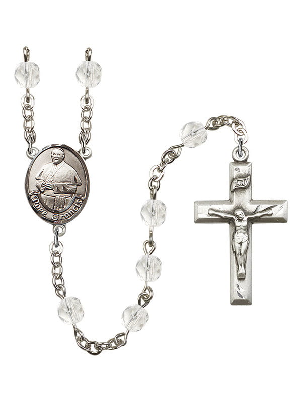 Bonyak Jewelry Pope Francis Silver Plate Rosary Bracelet 6mm Fire Polished Beads Every Birth Month Color 
