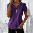 thumbnail image 2 of Miluxas Women's Zip Up Short Sleeve Pullover Top V-Neck Solid Casual T-Shirt Summer Basic Work Daily Outfits Purple, 2 of 6