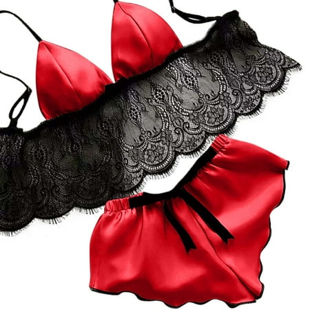 

Pianpianzi Comfort Color Tops for Women Cotton Sleeveless Chartreuse Tops Women Women Lace Patchwork Strap Bra With Panties Sexy Sets Pajamas