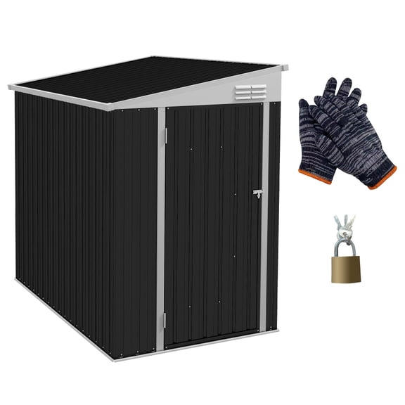 4x6 FT Lean-To Metal Storage Shed - Lockable Door & 2 Air Vents for Patio & Garden Tool Organization