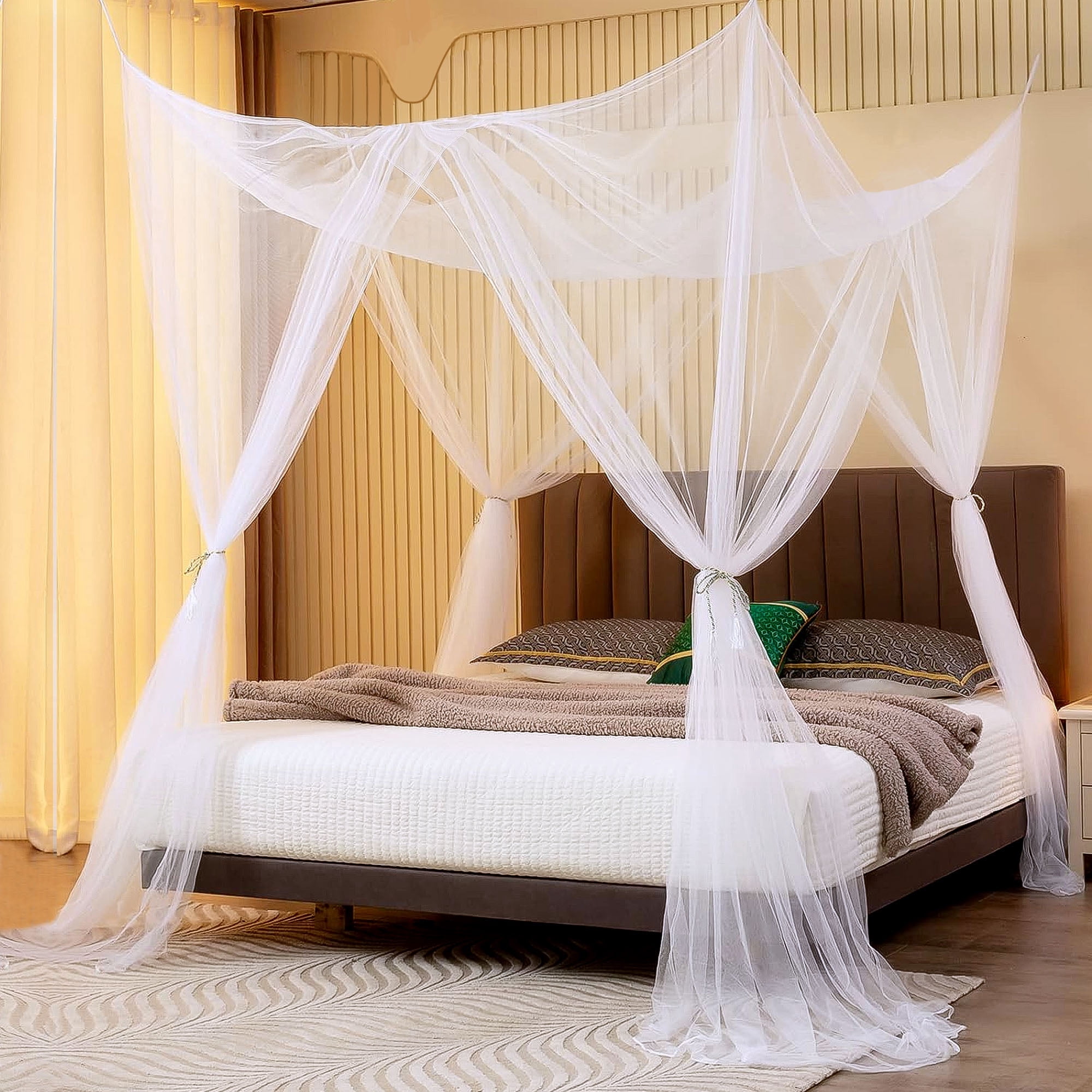 EEEkit Bed Canopy for Full Queen King Size Bed, Elegant Mosquito Net for Indoor Outdoor Camping Patio, White