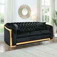 thumbnail image 2 of 81'' Modern Velvet Chesterfield Sofa, 3 Seater Couch with Button Tufted Backrest & Padded Seat Cushions, Luxury Upholstered Sofa Couch with Gold Stainless for Apartment Dorm Office, Black, 2 of 9