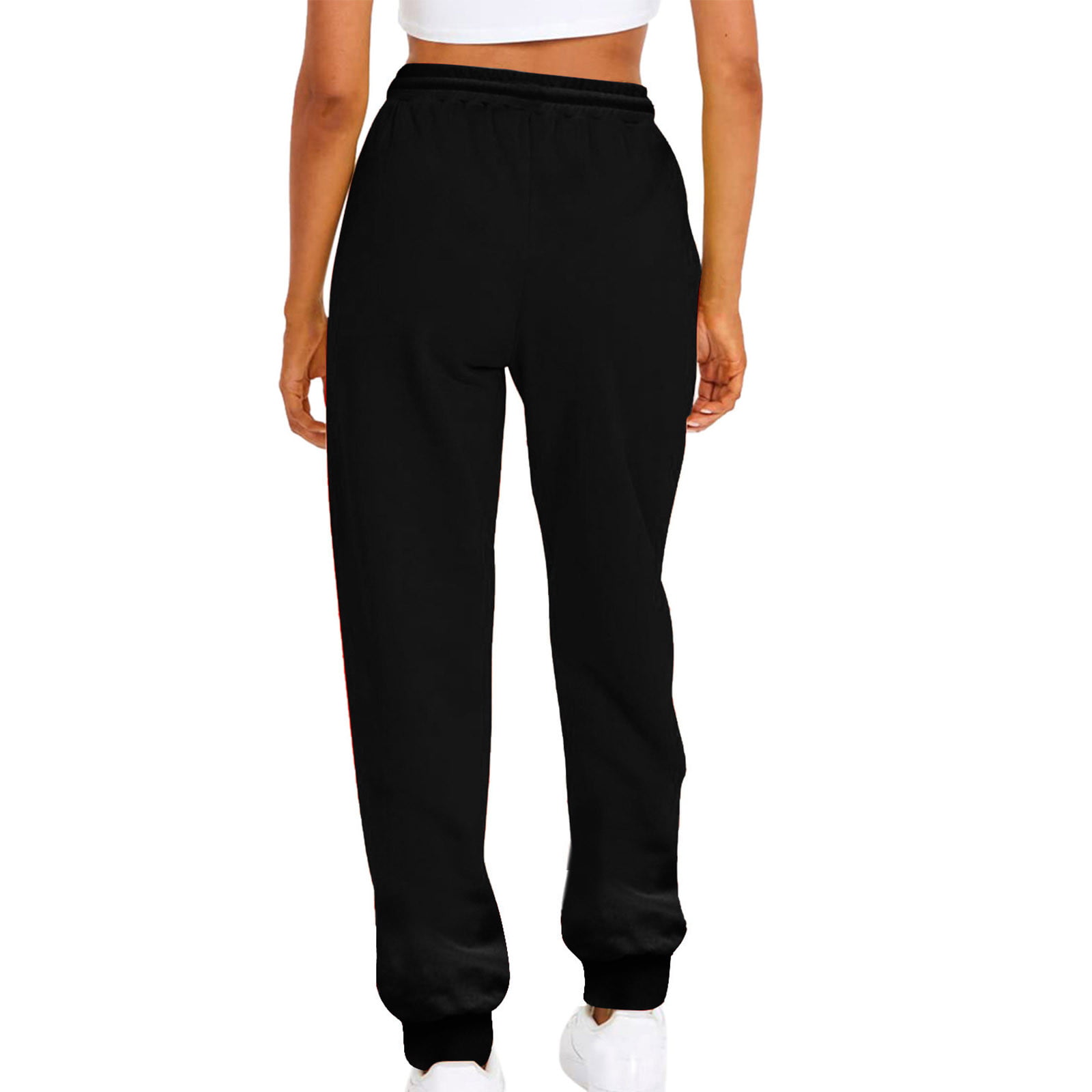 JWZUY Womens Plain Pants Casual Jogger Sweatpants Ankle Length Drawstrijg  Elastic Waist Pant Workout Fitness Pants Black XL