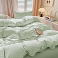thumbnail image 3 of 3 Pieces Boho Light Green Plaid Bedding Set Grid Duvet Cover with Zipper Ties 100% Washed Microfiber Bedding Set Luxury Soft Breathable Durable,Full Size, 3 of 5