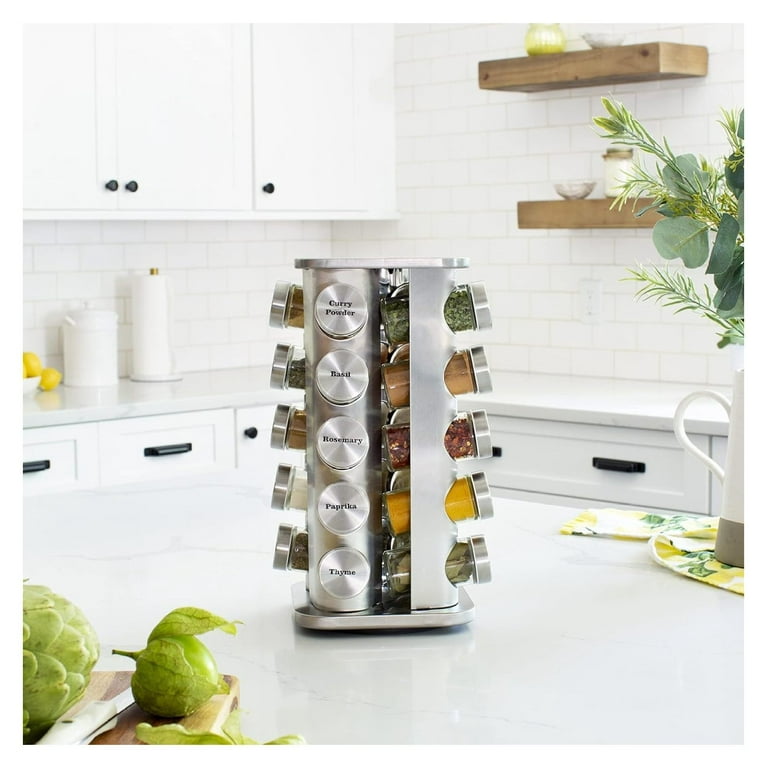 Bennium 20 Jar Stainless Steel Rotating Spice Rack No Spices Stainless Steel Lids and Glass Jars Walmart