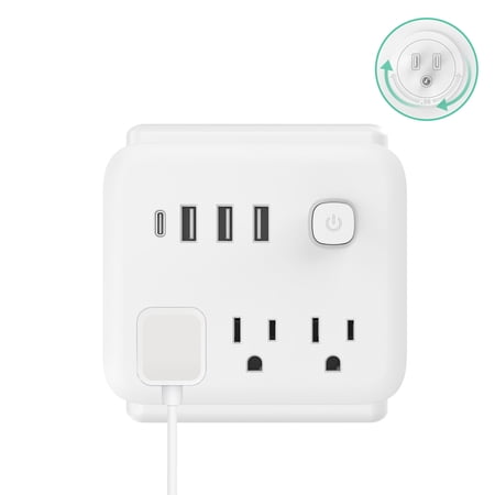 Travel Plug Adapter, US to Europe Plug Adapter with 3 AC Outlets and 3 USB, Type E/F - International Power Strip for USA to Europe EU Germany France Iceland Greece Spain, White