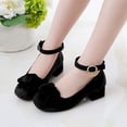 thumbnail image 2 of Girls Black Dress Shoes Low Block Heel with Flower Accent Ankle Strap for Wedding Party Comfort Fit,Size 8-8.5T, 2 of 6
